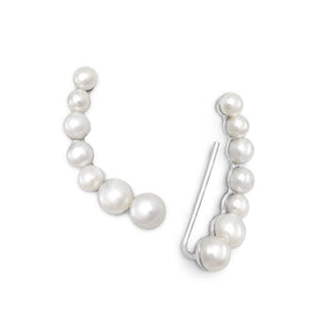 Rhodium Plated Graduated Cultured Freshwater Pearl Ear Climbers - SoMag2