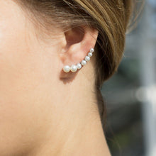 Load image into Gallery viewer, Rhodium Plated Graduated Cultured Freshwater Pearl Ear Climbers - SoMag2