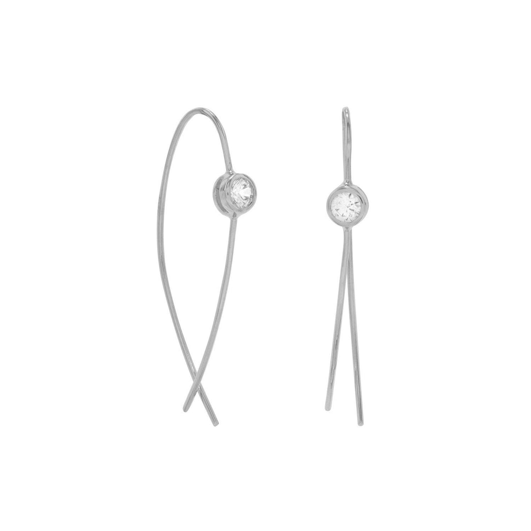 Rhodium Plated Thin Wire with Bezel CZ Earrings - SoMag2