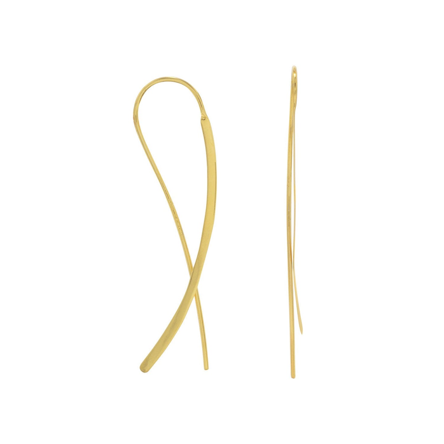 Gold Plated Flat Long Wire Earrings - SoMag2