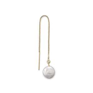 Single Cultured Freshwater Coin Pearl Threader Earring - SoMag2