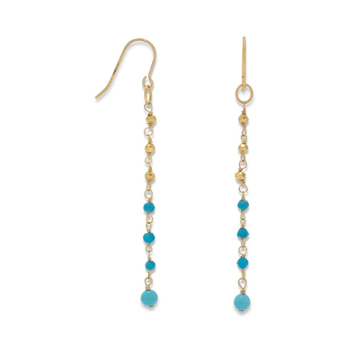 Gold Plated French Wire Earrings with Reconstituted Turquoise Beads - SoMag2