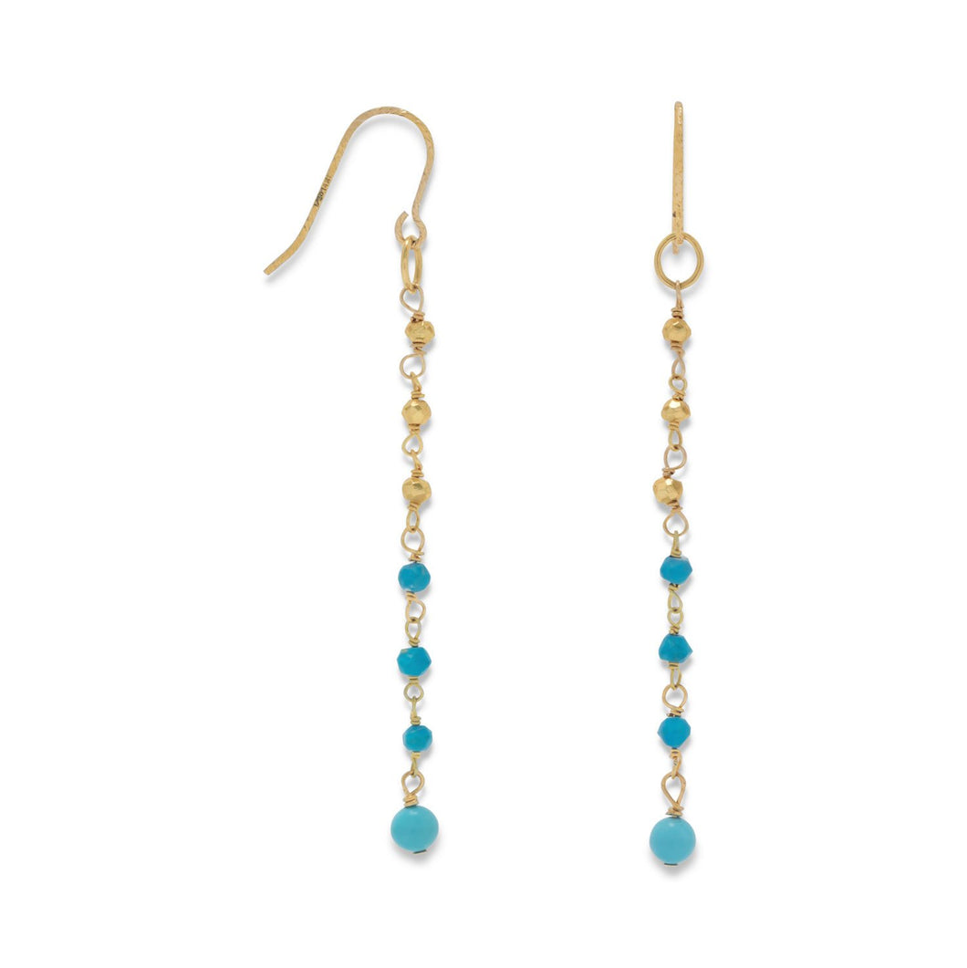 Gold Plated French Wire Earrings with Reconstituted Turquoise Beads - SoMag2