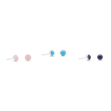 Load image into Gallery viewer, Set of 3 Synthetic Pink Opal, Reconstituted Turquoise, and Iolite Button Studs - SoMag2