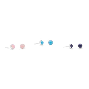Set of 3 Synthetic Pink Opal, Reconstituted Turquoise, and Iolite Button Studs - SoMag2