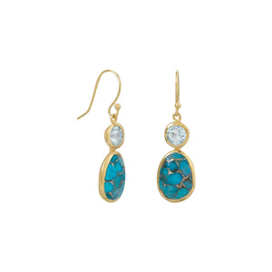 Gold Plated Turquoise and Sky Blue Topaz Earrings - SoMag2