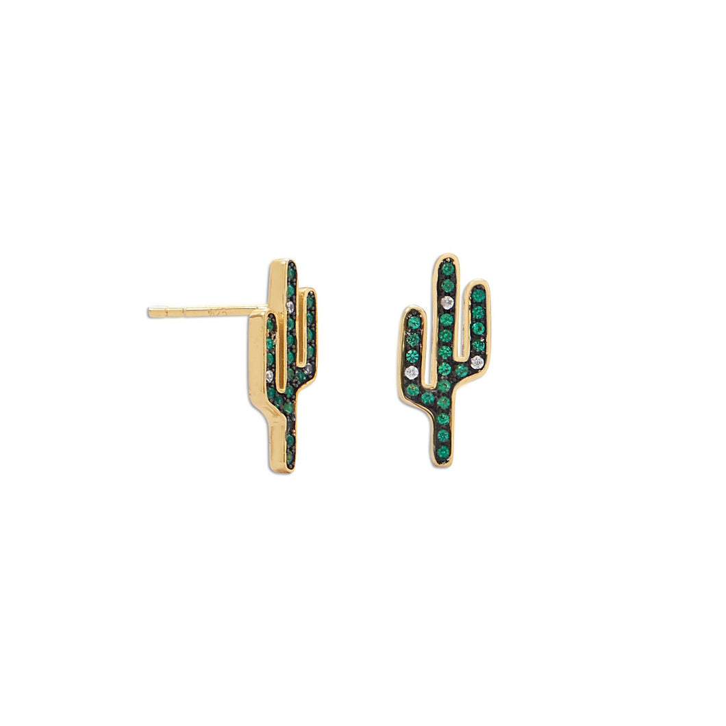 Gold Plated CZ Saguaro Cactus Stud Earrings - SoMag2