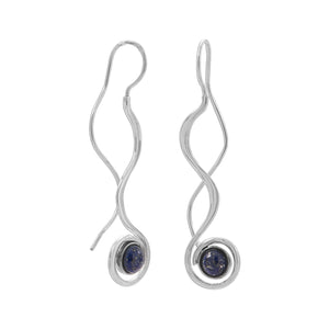 Polished Long Wavy Threader Earrings with Lapis - SoMag2