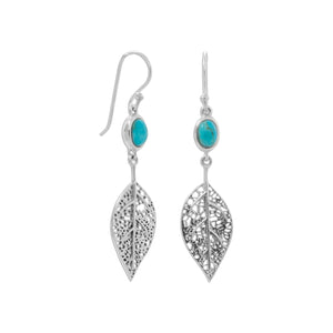 Oxidized Reconstituted Turquoise and Leaf French Wire Earrings - SoMag2