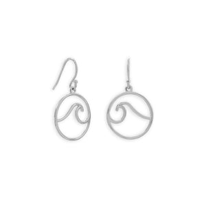 Rhodium Plated Outline Wave French Wire Earrings - SoMag2