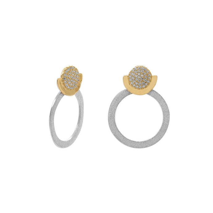 Two Tone CZ and Circle Drop Post Earrings - SoMag2