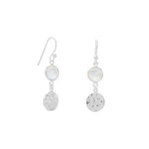 Polished Hammered Disk Rainbow Moonstone French Wire Earrings - SoMag2
