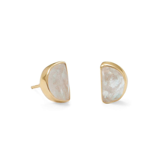 Gold Plated Half Moon Rainbow Moonstone Post Earrings - SoMag2