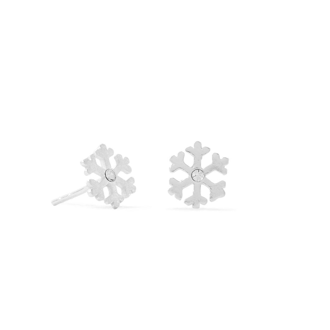 Polished Snowflake Stud Earrings with Crystal Center - SoMag2