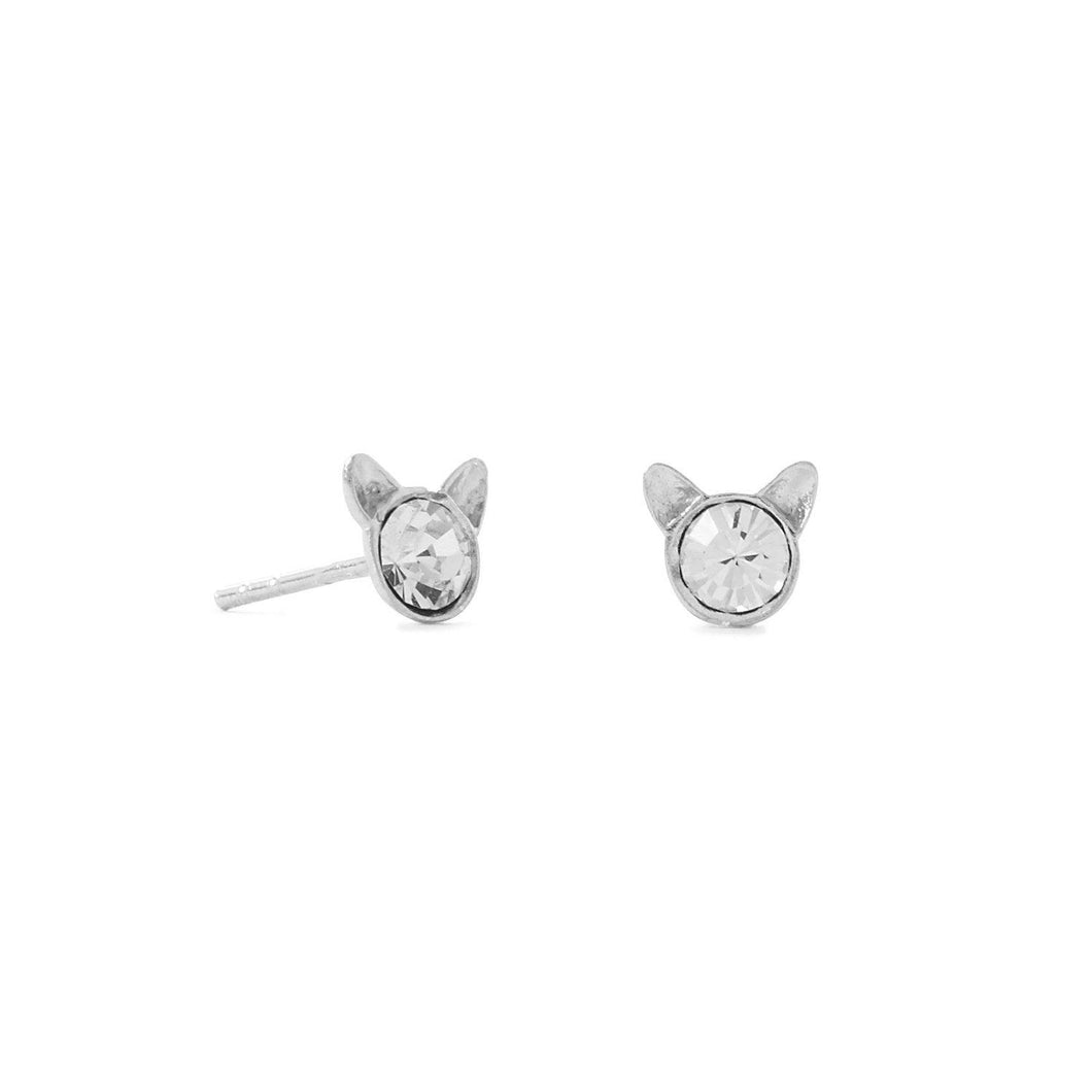 Tiny Polished Crystal Cat Face Stud Earrings - SoMag2