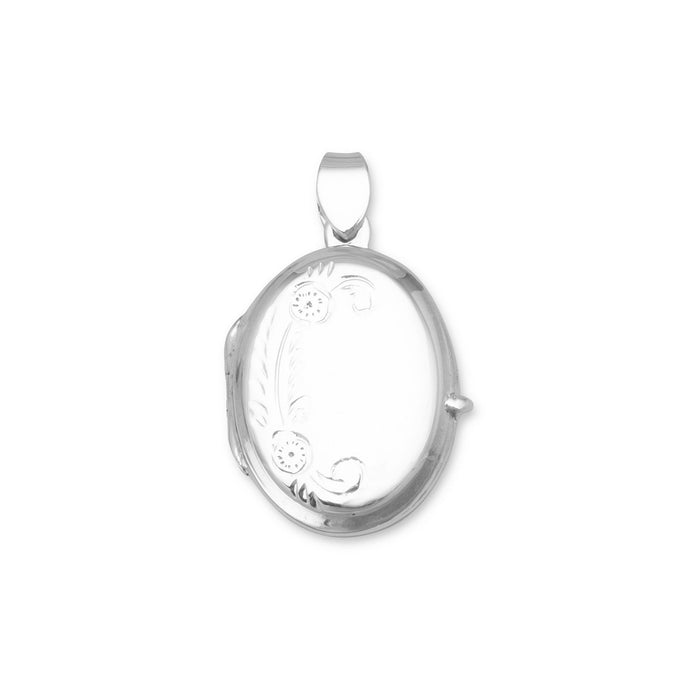 Small Polished Floral Design Oval Picture Locket - SoMag2