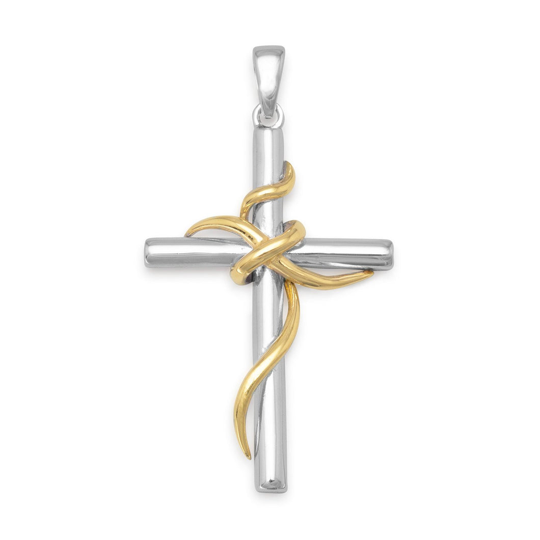 Rhodium and 14 Karat Gold Plated Sterling Silver Cross Pendant - SoMag2