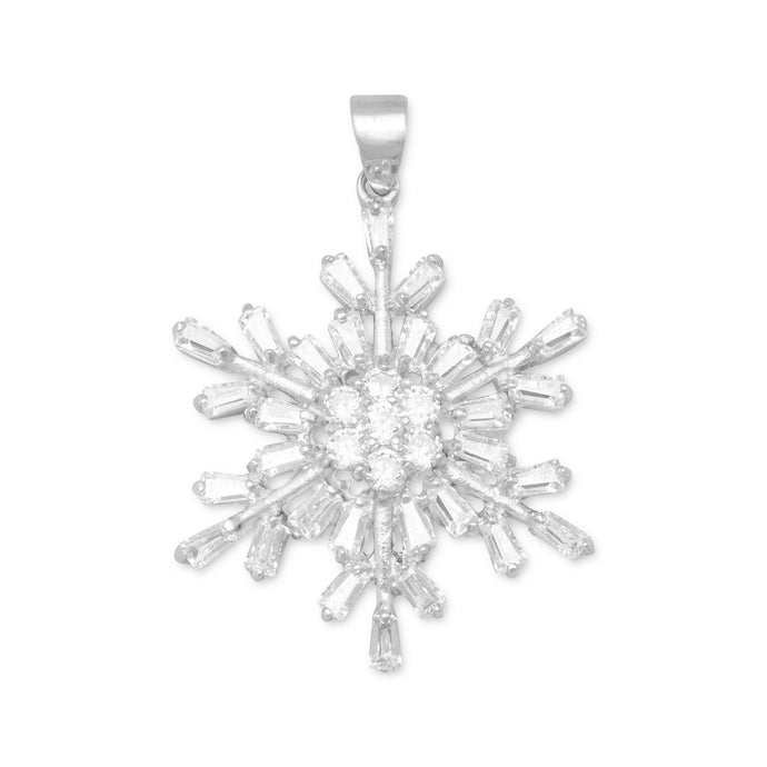 Rhodium Plated CZ Snowflake Pendant - SoMag2