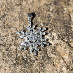 Rhodium Plated CZ Snowflake Pendant - SoMag2