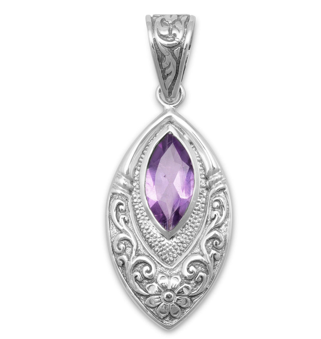 Oxidized Marquise Pendant with Amethyst - SoMag2