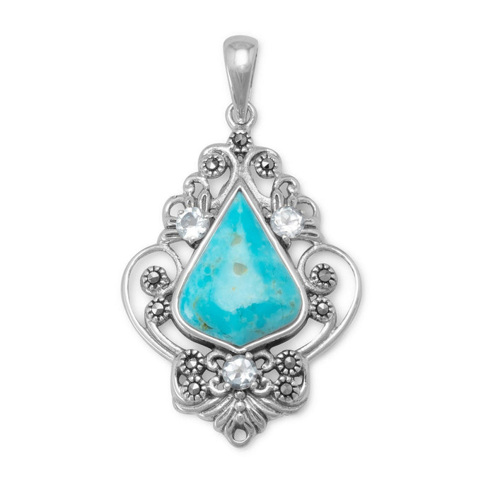 Reconstituted Turquoise, Blue Topaz and Marcasite Pendant - SoMag2