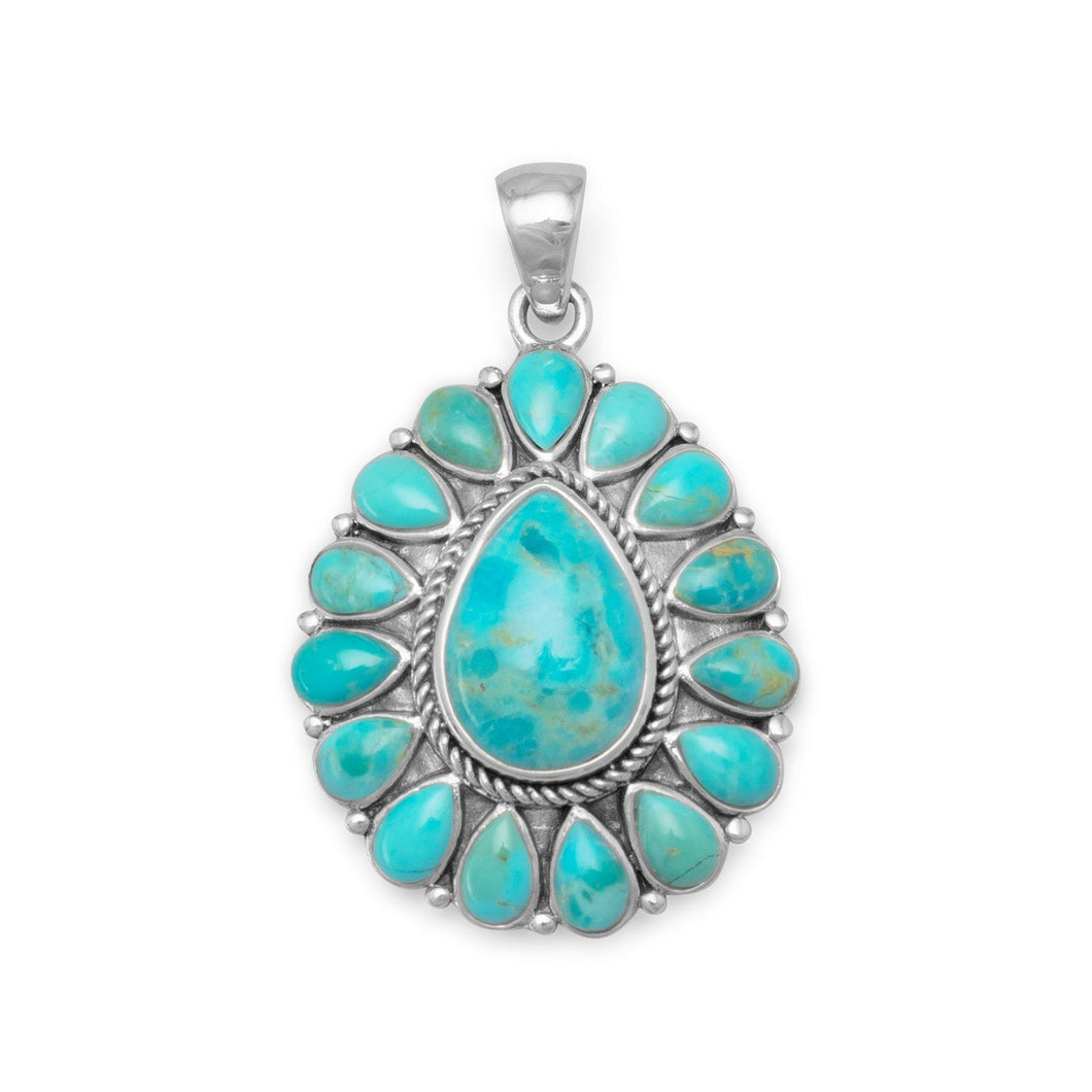 Oxidized Pear Shape Reconstituted Turquoise Pendant - SoMag2