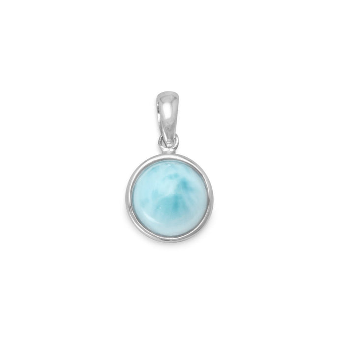 Rhodium Plated Round Larimar Pendant - SoMag2