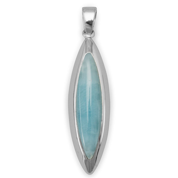 Rhodium Plated Marquise Larimar Pendant - SoMag2