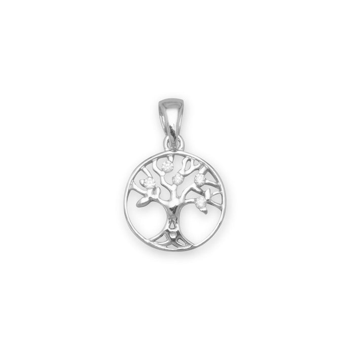 Rhodium Plated CZ Tree of Life Pendant - SoMag2