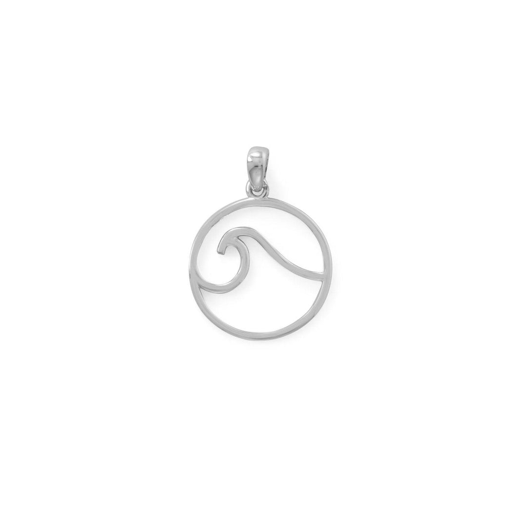 Rhodium Plated Outline Wave Pendant - SoMag2