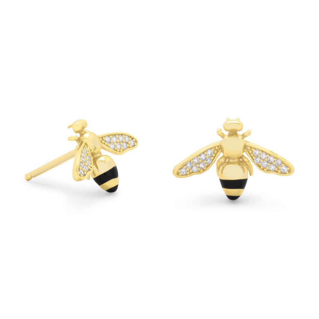 Bee Mine Gold Plated Cubic Zirconia Bee Earrings - SoMag2
