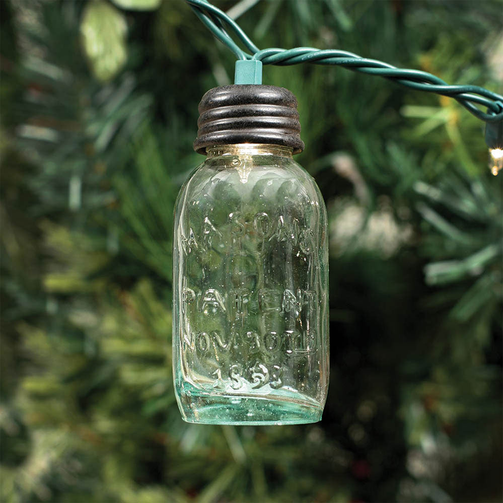 Glass Mason Jar Christmas Lights Ornament Set