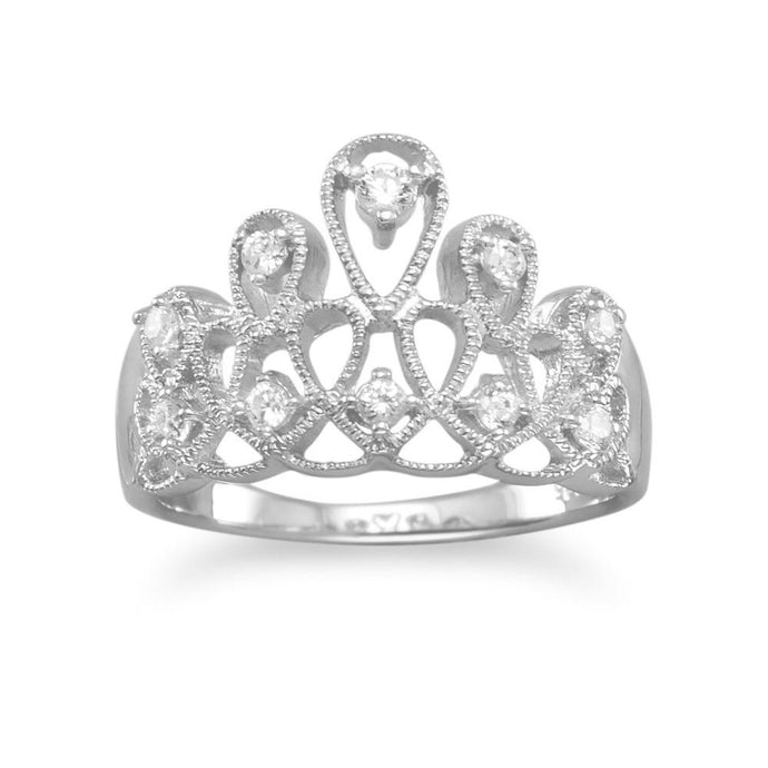 Rhodium Plated Tiara Design CZ Ring - SoMag2