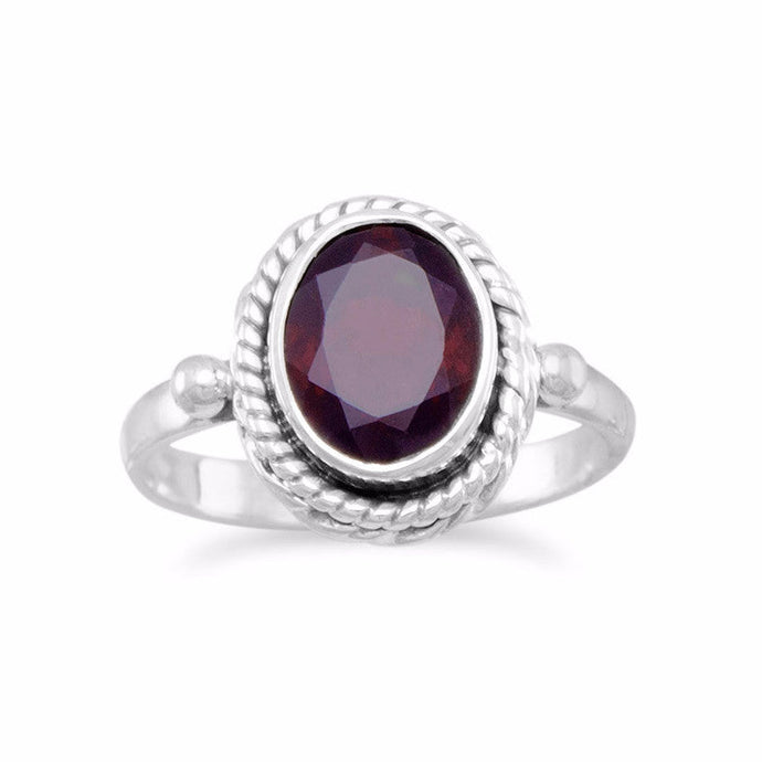 Faceted Garnet Ring with Rope Edge - The Southern Magnolia Too