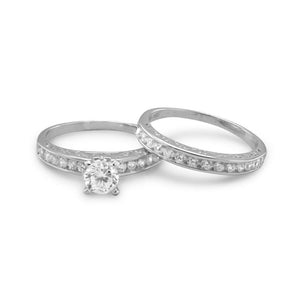 Rhodium Plated Sterling Silver Wedding Band Two Ring Set - SoMag2