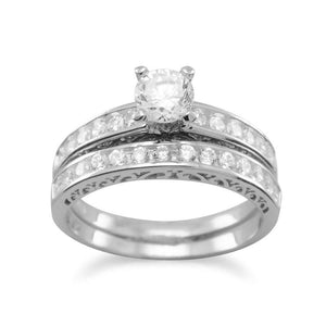 Rhodium Plated Sterling Silver Wedding Band Two Ring Set - SoMag2
