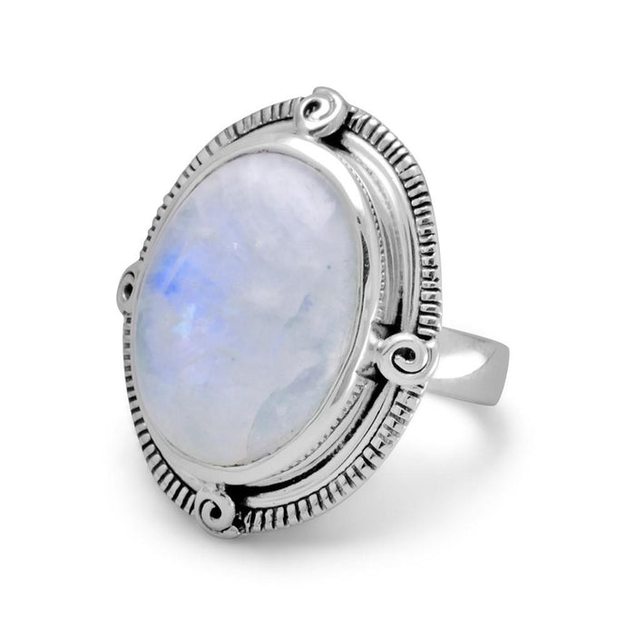 Oxidized Oval Rainbow Moonstone Ring - SoMag2