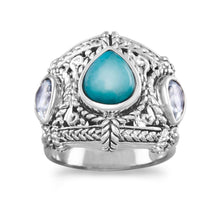 Load image into Gallery viewer, Blue Topaz and Reconstituted Turquoise Ring - SoMag2