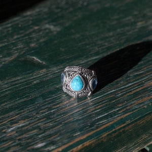Blue Topaz and Reconstituted Turquoise Ring - SoMag2