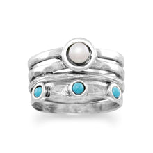 Load image into Gallery viewer, Oxidized Cultured Freshwater Pearl and Reconstituted Turquoise Ring - SoMag2