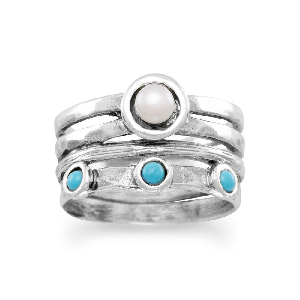 Oxidized Cultured Freshwater Pearl and Reconstituted Turquoise Ring - SoMag2