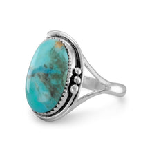 Load image into Gallery viewer, Oval Reconstituted Turquoise Floral Design Ring - SoMag2