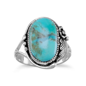 Oval Reconstituted Turquoise Floral Design Ring - SoMag2