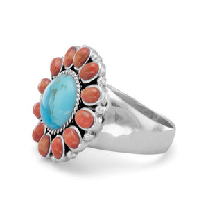 Reconstituted Turquoise and Coral Sunburst Ring - SoMag2
