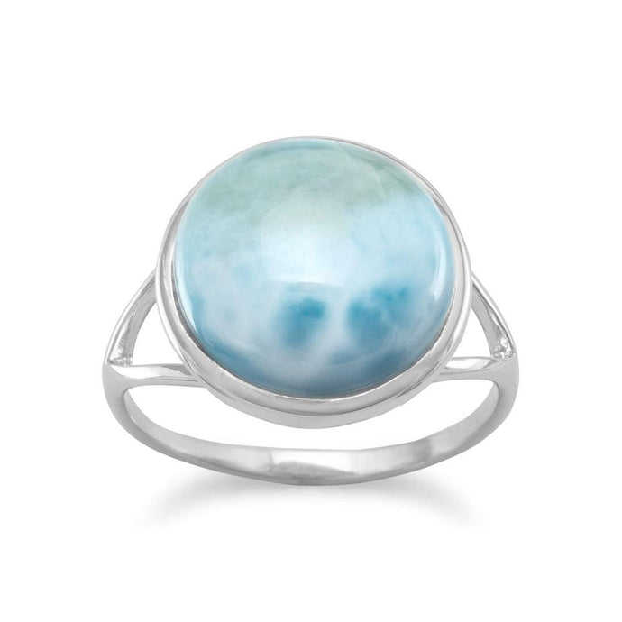 Rhodium Plated Round Larimar Ring - SoMag2