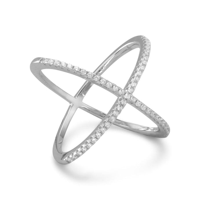 Rhodium Plated Criss Cross 'X' Ring with Signity CZs - SoMag2