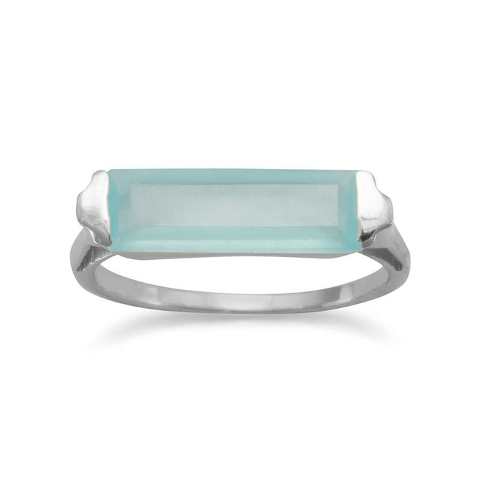 Rhodium Plated Green Chalcedony Bar Ring - SoMag2