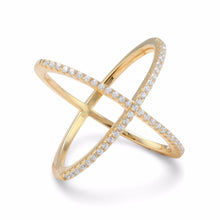 Load image into Gallery viewer, Gold Plated Criss Cross X Ring with Signity CZs - SoMag2