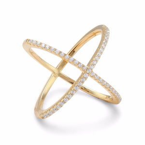 Gold Plated Criss Cross X Ring with Signity CZs - SoMag2