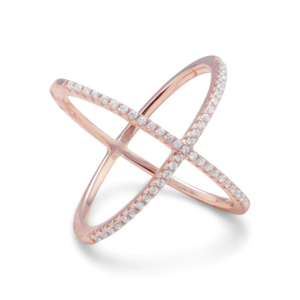 Rose Gold Plated Criss Cross X Ring with Signity CZs - SoMag2